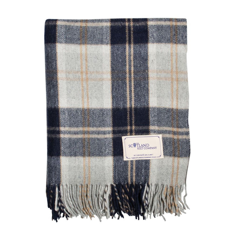 Wool Tartan Blanket - 60'' x 70'' - Silver Bannockbane