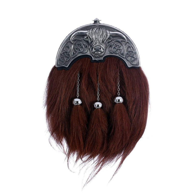 Full Dress Sporran - Highland Cow Design - Highland Cow Fur - 2 Finishes