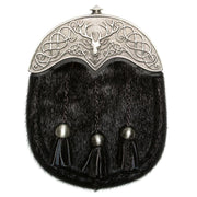 Full Dress Sporran - Stag Design - Black Seal Skin - 2 Finishes