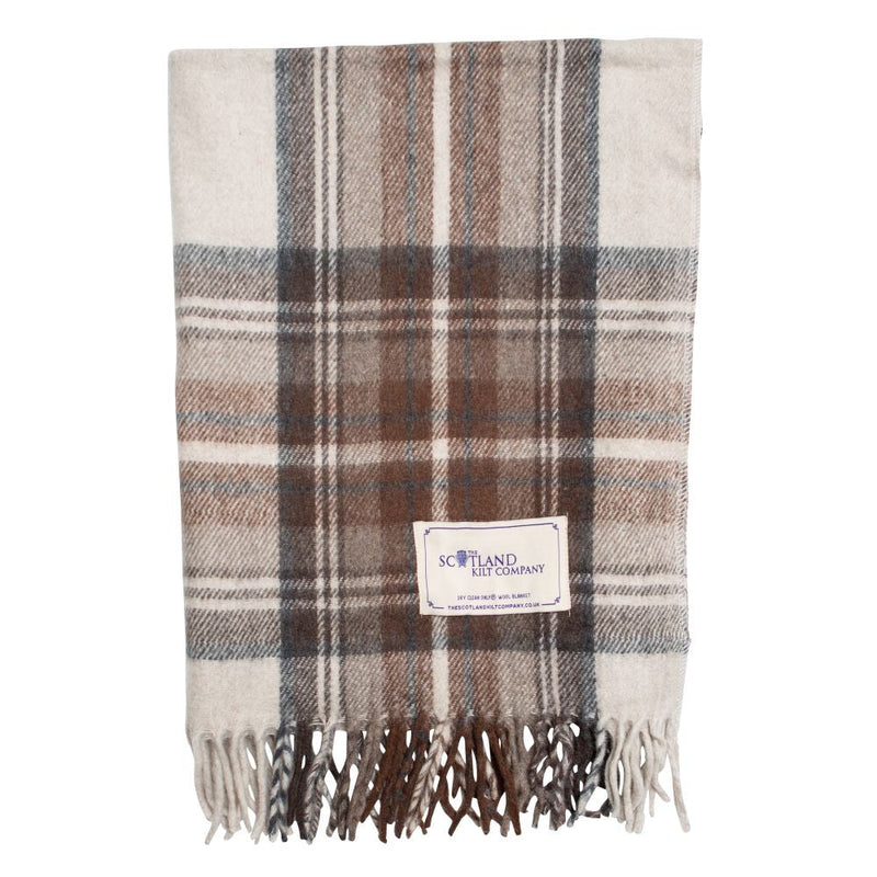 Wool Tartan Lap Rug 29'' x 70'' - Stewart Natural Dress