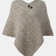 Ladies Worsted Wool Button Design Poncho by Aran Mills