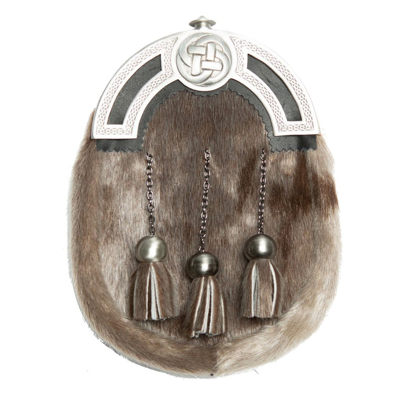 Full Dress Sporran - Matt Cantle Large Knot Design - Mid Grey Seal Skin