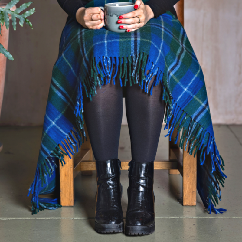 Wool Tartan Knee Blanket - 36'' x 59'' - Douglas Blue