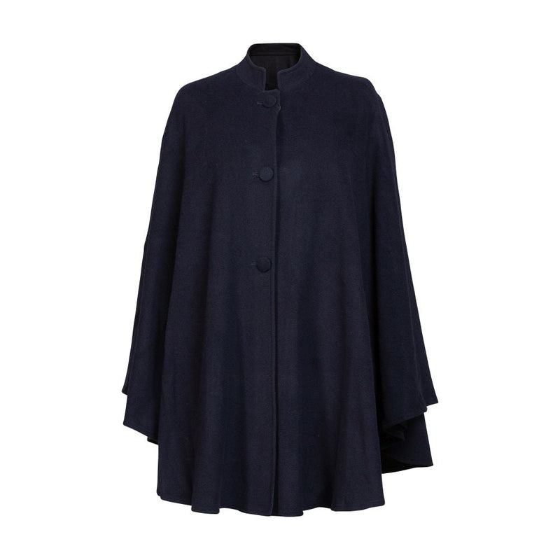Women's 3 Button Cashmere Cape - Navy with Black Watch Trim