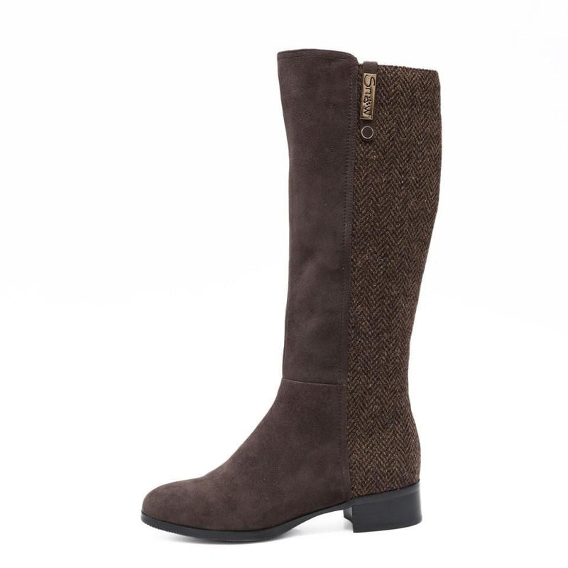 Ladies Harris Tweed Knee High Boots by Snow Paw - Coffee Brown