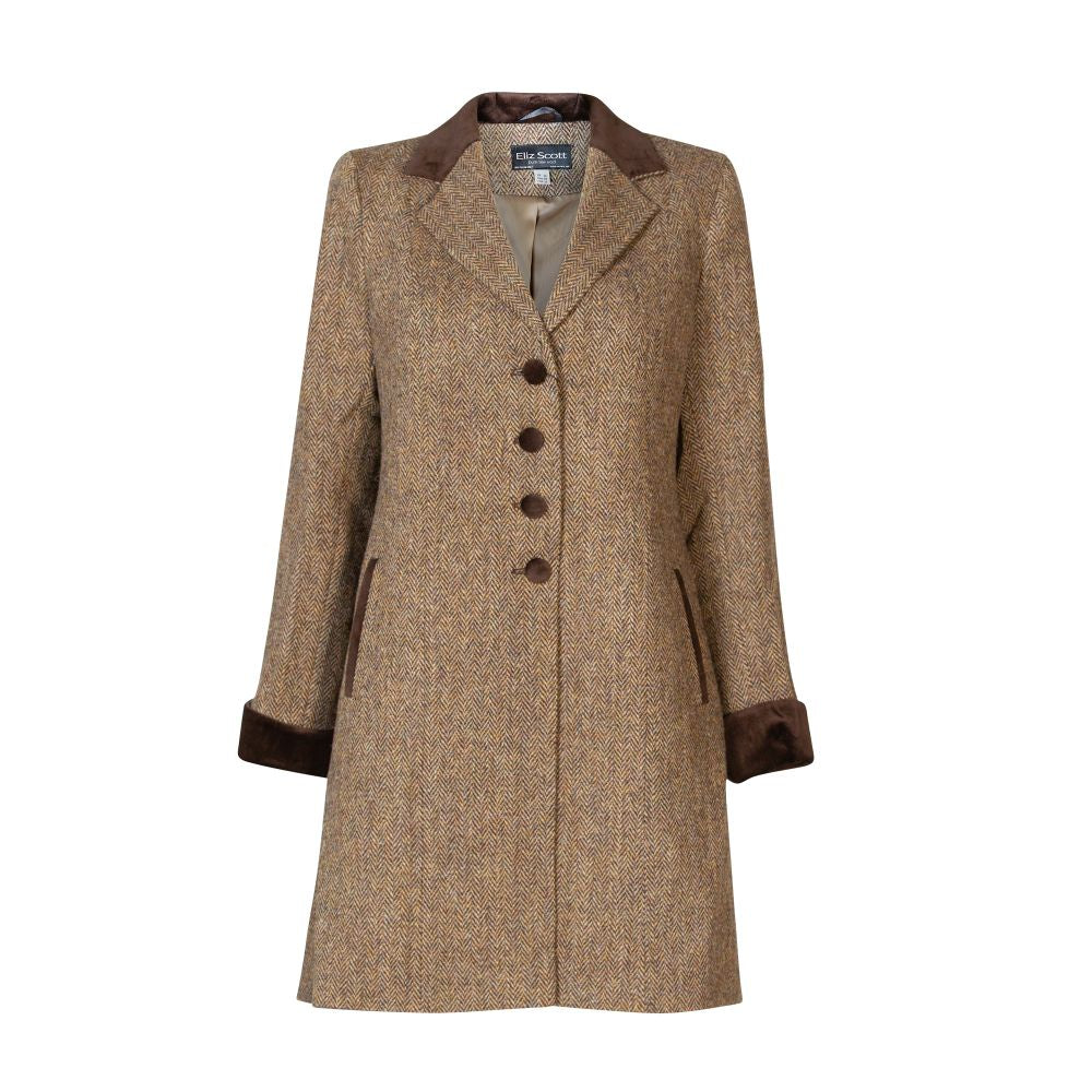 Women's Harris Tweed Coat - Tara - Brown Herringbone | Scotland