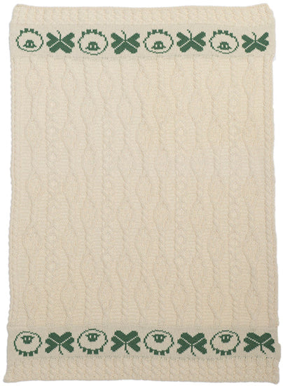 Merino Wool Blanket Cable Pattern with Shamrock/Sheep Design by Aran Mills