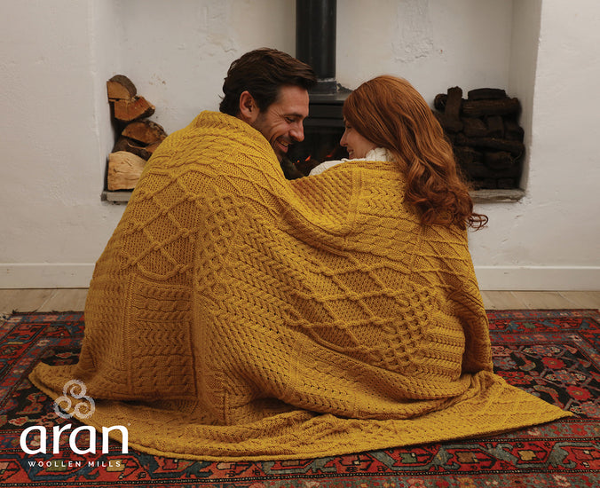 Merino Wool Patchwork Knit Blanket/Throw by Aran Mills - 4 Colours