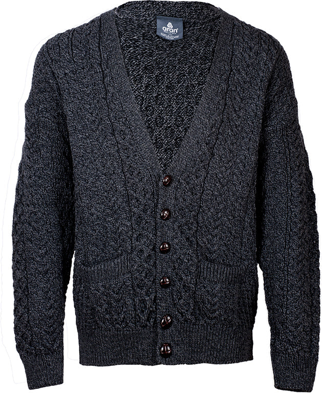 Mens Merino Wool V-Neck Button Cardigan by Aran Mills Colours