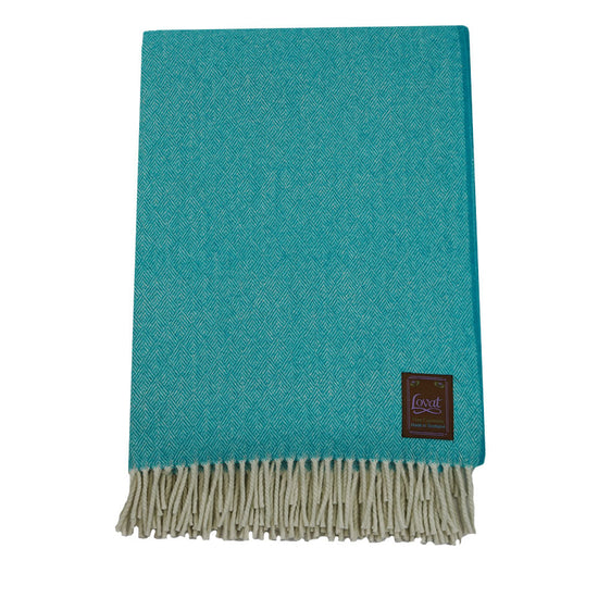 Scottish Made Diamond Pattern 100% Cashmere Throw by Lovat Mills - Aqua Blue