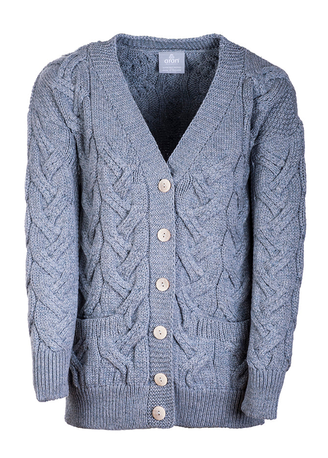 Women's Supersoft Merino Wool Chunky V-Neck Cable Cardigan by Aran Mills