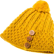 Women's Merino Wool Button Detail Hat with Bobble by Aran Mills
