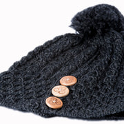 Women's Merino Wool Button Detail Hat with Bobble by Aran Mills