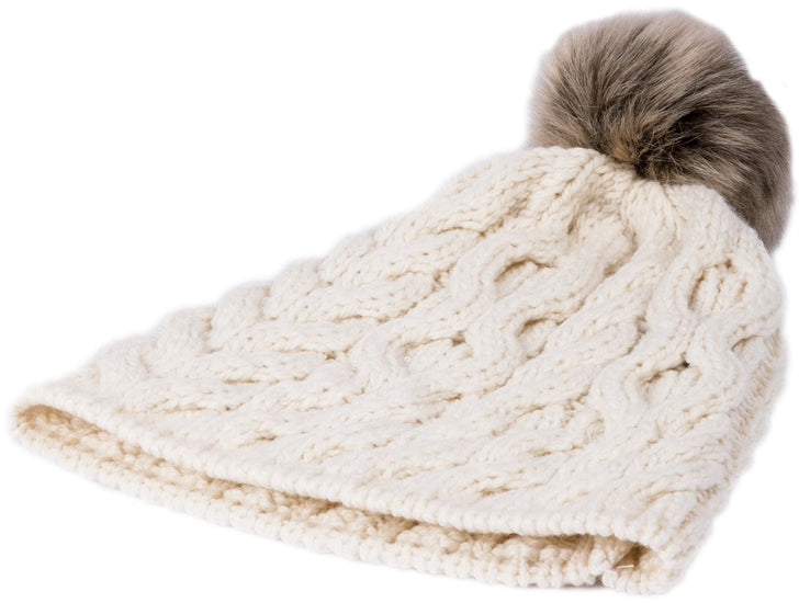 Women's Supersoft Merino Wool Hat with Faux Fur Bobble by Aran Mills - 5 Colours