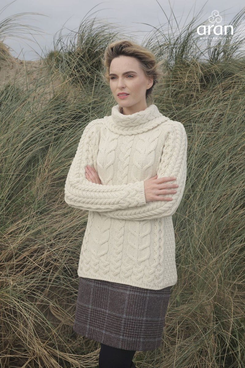 Women's Merino Wool Cowl Neck Sweater by Aran Mills