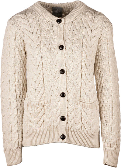 Women's Supersoft Merino Wool Cable Crew Cardigan by Aran Mills - 3 Colours