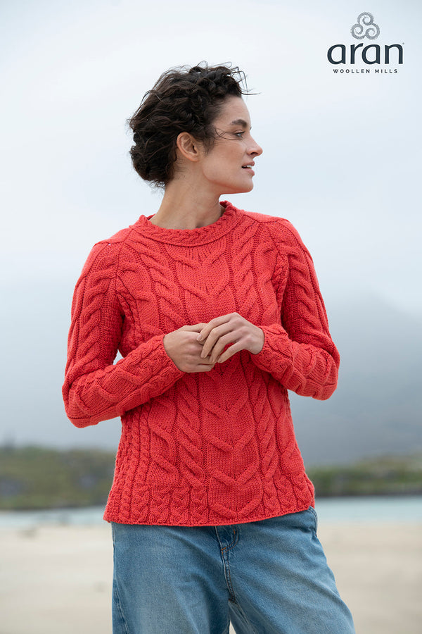 Women's Supersoft Merino Wool Plaid Weave Crew Neck Sweater by Aran Mills