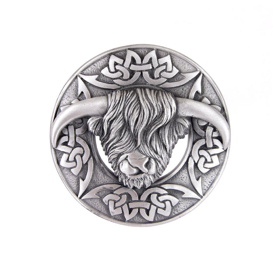 Plaid Brooch - Highland Cow Design - Matt Finish