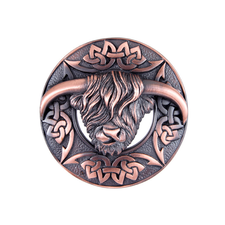 Plaid Brooch - Highland Cow Design - Chocolate Bronze Finish