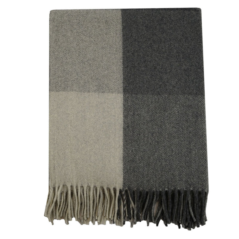 Wool Tartan Rug - Herringbone Grey Check