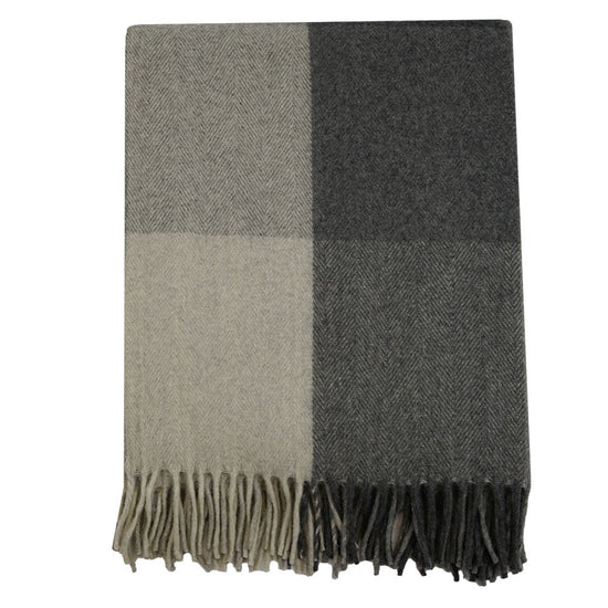 Wool Tartan Rug - Herringbone Grey Check