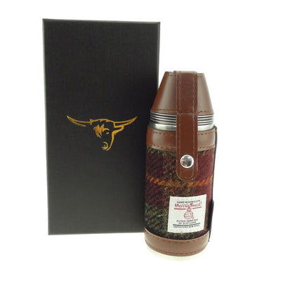 8oz Harris Tweed Hunting Flask and 4 Cups - 10 Colours