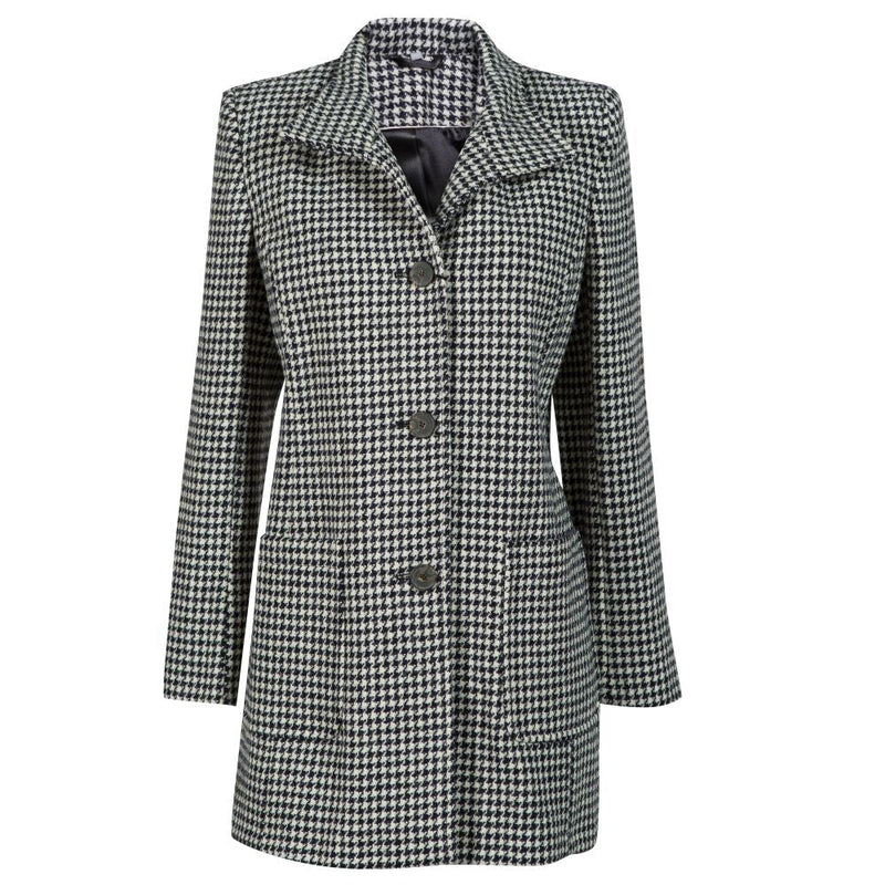 Women's Single Breasted Harris Tweed Coat - Black/White Dogtooth