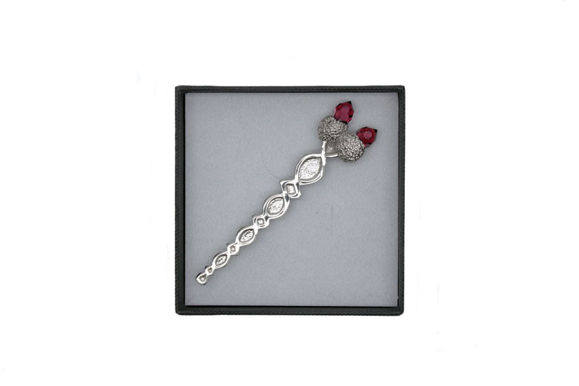 Pewter Twin Thistle Kilt Pin with Amethyst Stone Top