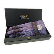 Women's Black Leather & Harris Tweed Gloves - Pink Check