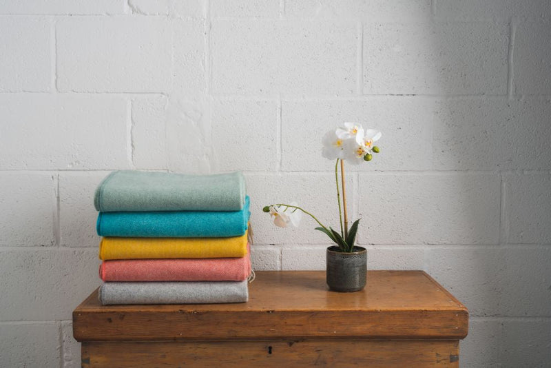 Scottish Made Diamond Pattern 100% Cashmere Throw by Lovat Mills - Sea Water Green