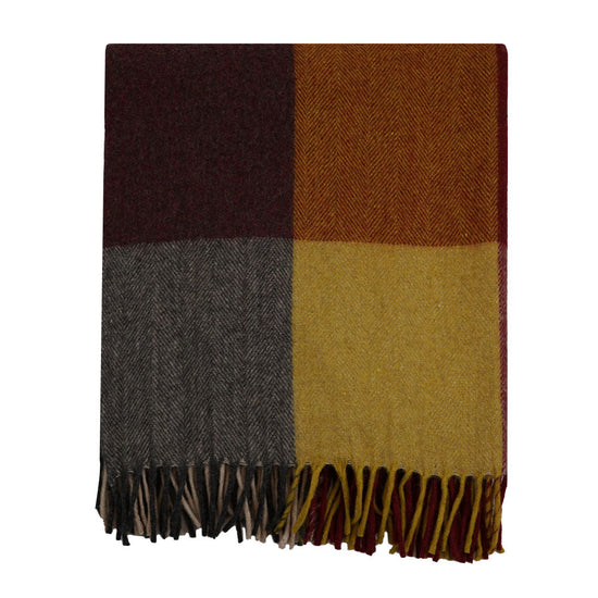 Wool Tartan Rug - Herringbone Yellow/Red/Grey Check