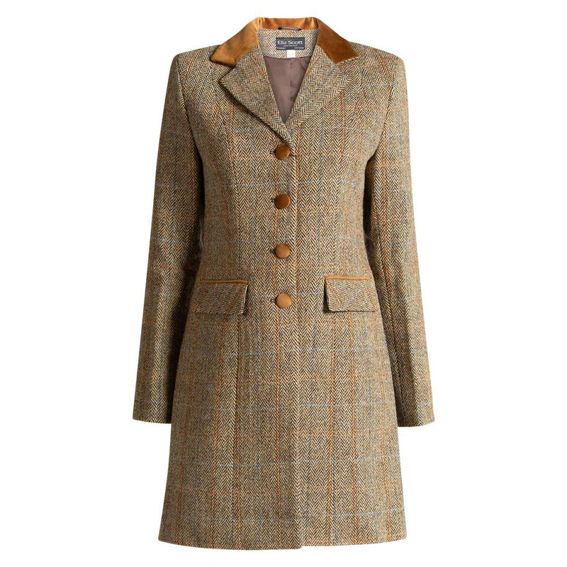 Harris Tweed Women s Coat Sophie Light Brown Herringbone CLEARAN Scotland Kilt Co US