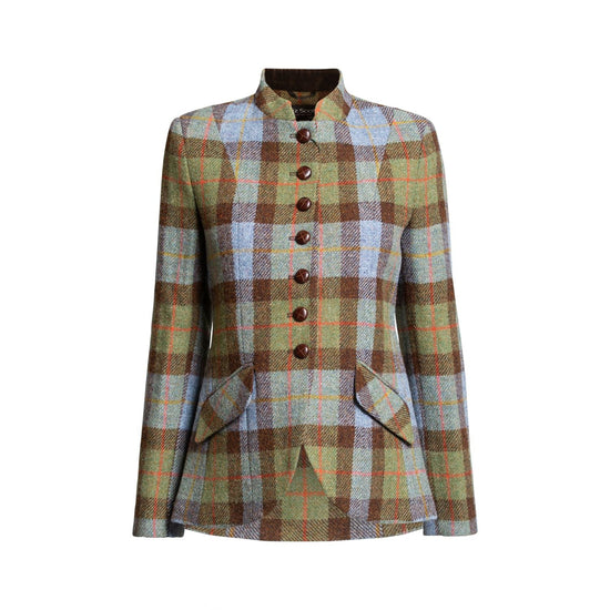 Women's Harris Tweed Jacket - Sandy Manderine - Green/Blue Check