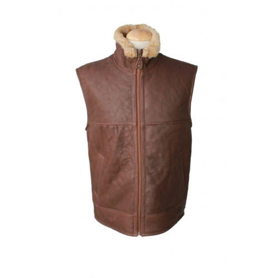 New Sheepskin Aviator Style Men's Leather Coat - Harvey - Cognac