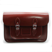 15 inch Real Leather Buckle Satchel Bag - Hazel