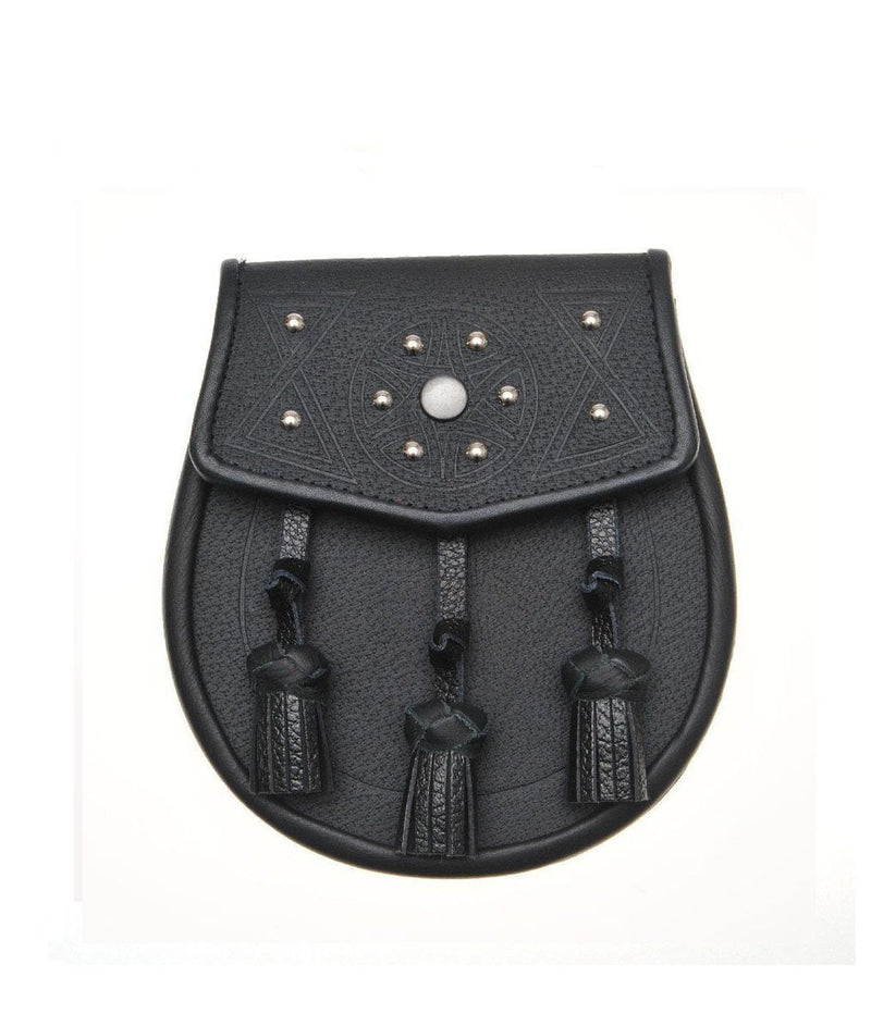 Circular Design Studded Black Leather Sporran