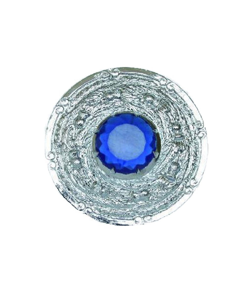 Sapphire Stone Intricate Thistle Plaid Brooch