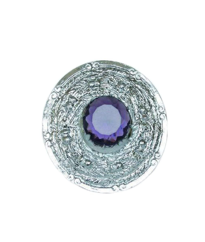 Amethyst Stone Intricate Thistle Plaid Brooch