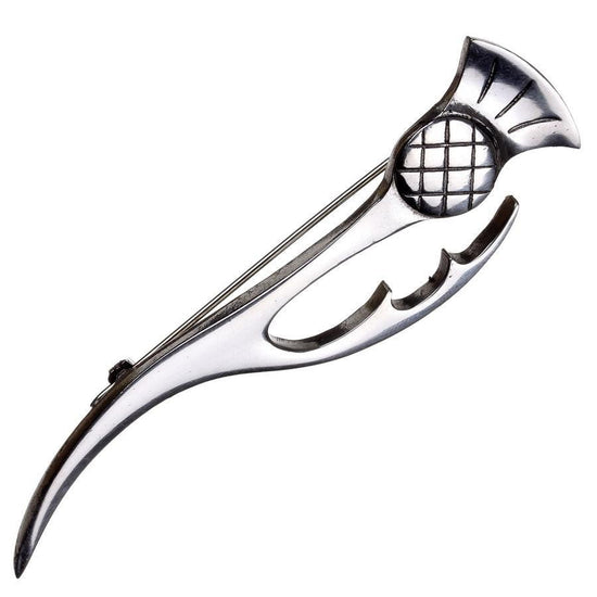 Thistle and Leaf Pewter Kilt Pin - Polished