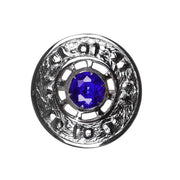 Thistle Design and Blue Stone Brooch - Chrome Finish