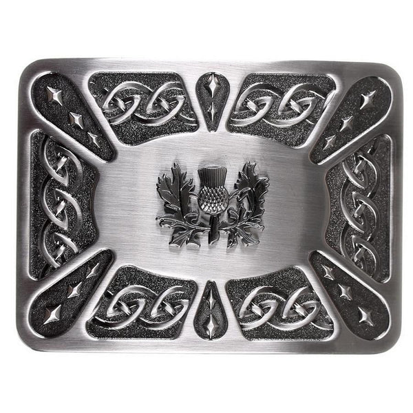 Contemporary Celtic Kilt Buckle - Thistle - Antique Finish