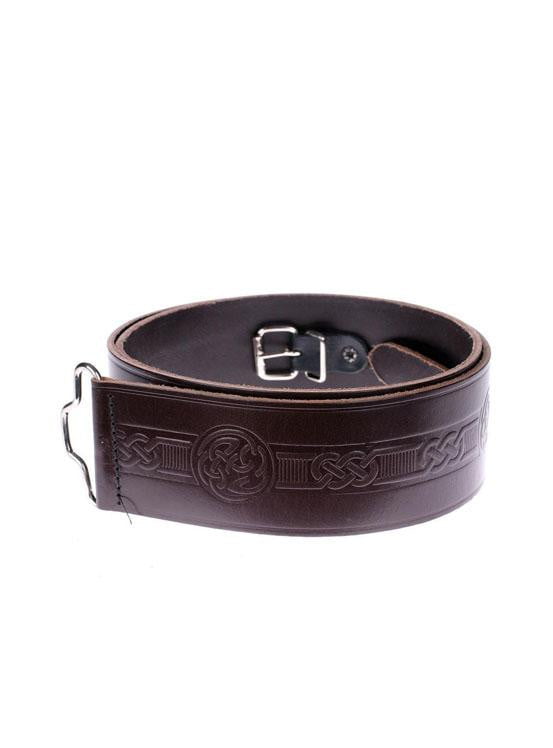 Brown Celtic Swirl Hide Embossed Kilt Belt