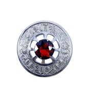 Thistle Design and Orange Stone Brooch - Chrome Finish
