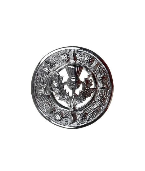 Thistle Design and Thistle Centre Brooch - Chrome Finish