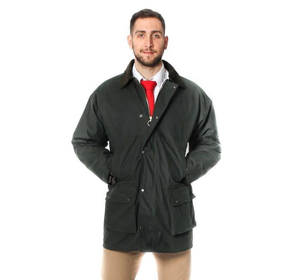 Mens Cotton Wax Padded Jacket - Olive Green