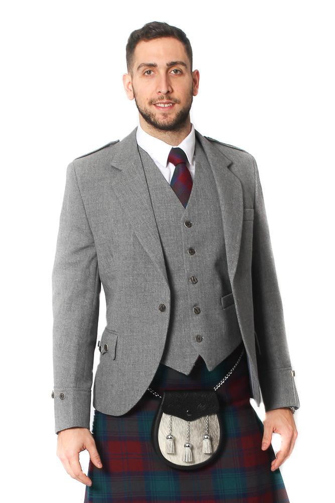 Tweed Argyle Jacket and 5 Button Vest - Light Grey Tweed | Scotland Kilt Co  US