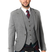 Tweed Argyle Jacket and 5 Button Vest Light Grey Tweed