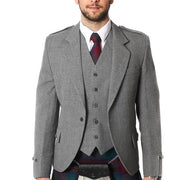 Tweed Argyle Jacket and 5 Button Vest - Light Grey Tweed