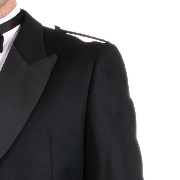 Prince Charlie Jacket and Waistcoat, 100% Black Barathea Wool - Imported