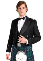 Prince Charlie Jacket, 100% Black Barathea Wool - Imported